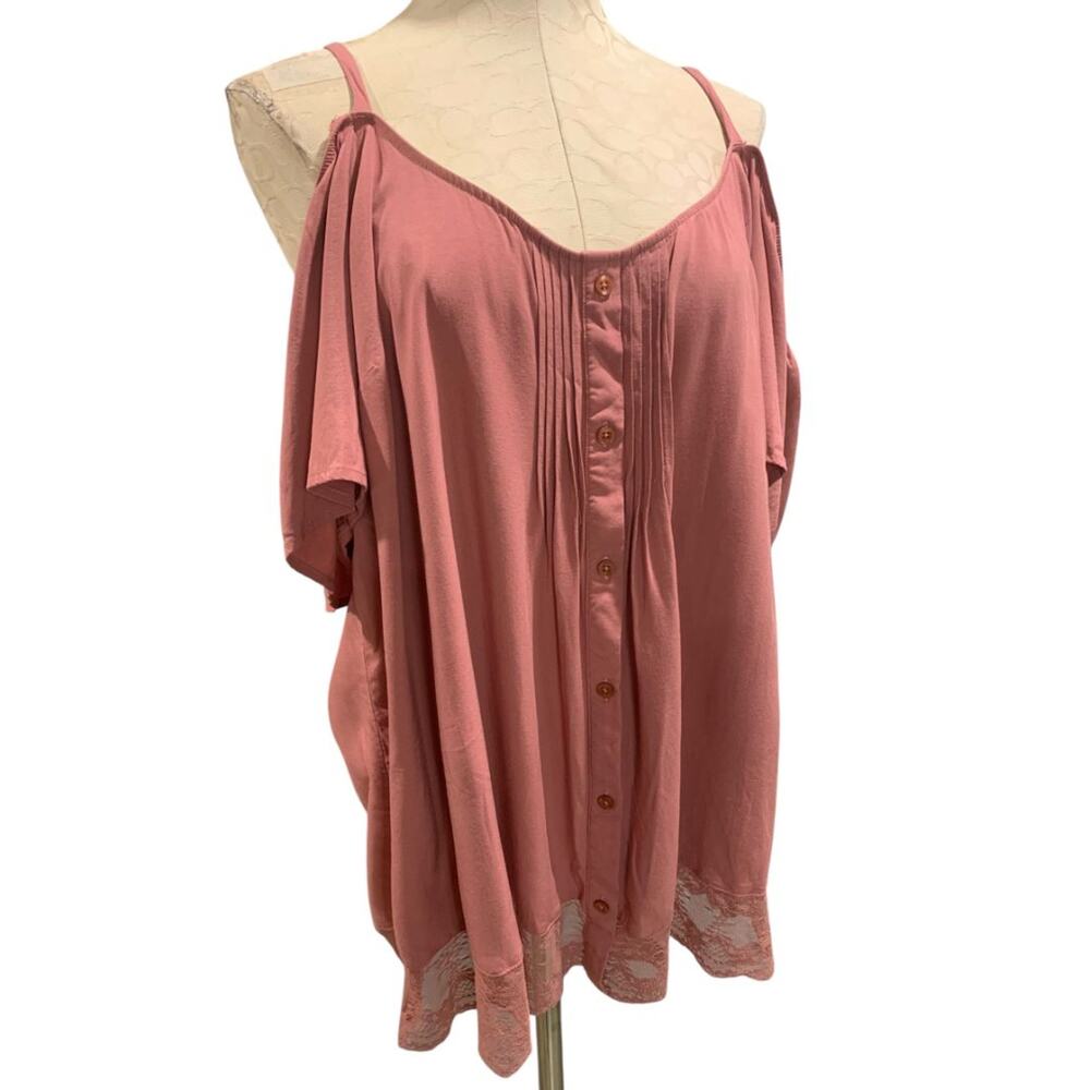 Size 3X Torrid Womens Plus Size Dark Pink Cold Shoulder Blouse V-Neck Shirt